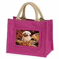 Golden Retriever Puppy Little Girls Small Pink Jute Shopping Bag