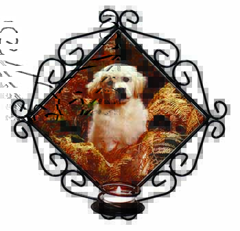 Golden Retriever Puppy Wrought Iron Wall Art Candle Holder