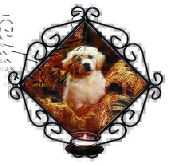 Golden Retriever Puppy Wrought Iron Wall Art Candle Holder