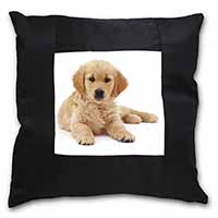 Golden Retriever Puppy Dog Black Satin Feel Scatter Cushion