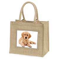 Golden Retriever Puppy Dog Natural/Beige Jute Large Shopping Bag