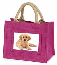 Golden Retriever Puppy Dog Little Girls Small Pink Jute Shopping Bag