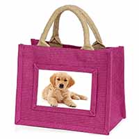 Golden Retriever Puppy Dog Little Girls Small Pink Jute Shopping Bag