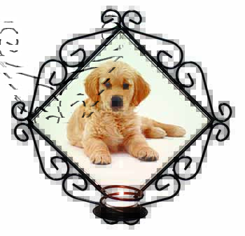 Golden Retriever Puppy Dog Wrought Iron Wall Art Candle Holder