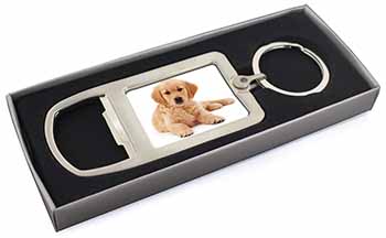 Golden Retriever Puppy Dog Chrome Metal Bottle Opener Keyring in Box