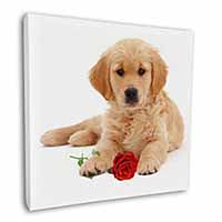 Golden Retriever Dog with Rose Square Canvas 12"x12" Wall Art Picture Print
