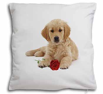 Golden Retriever Dog with Rose Soft White Velvet Feel Scatter Cushion