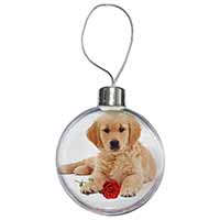 Golden Retriever Dog with Rose Christmas Bauble