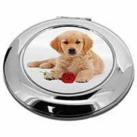Golden Retriever Dog with Rose Make-Up Round Compact Mirror