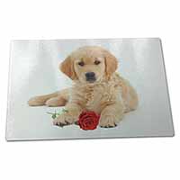 Large Glass Cutting Chopping Board Golden Retriever Dog with Rose
