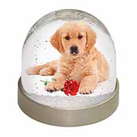 Golden Retriever Dog with Rose Snow Globe Photo Waterball