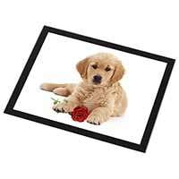 Golden Retriever Dog with Rose Black Rim High Quality Glass Placemat
