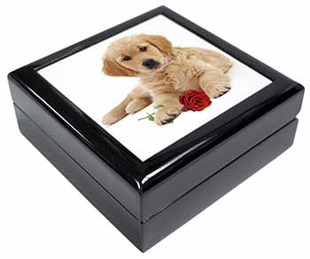 Golden Retriever Dog with Rose Keepsake/Jewellery Box