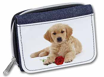 Golden Retriever Dog with Rose Unisex Denim Purse Wallet