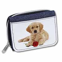 Golden Retriever Dog with Rose Unisex Denim Purse Wallet