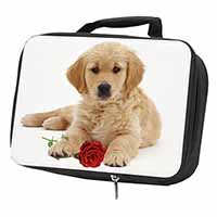 Golden Retriever Dog with Rose Black Insulated School Lunch Box/Picnic Bag