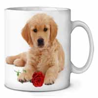 Golden Retriever Dog with Rose Ceramic 10oz Coffee Mug/Tea Cup