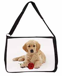 Golden Retriever Dog with Rose Large Black Laptop Shoulder Bag School/College