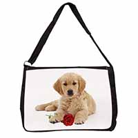 Golden Retriever Dog with Rose Large Black Laptop Shoulder Bag School/College