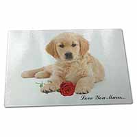 Large Glass Cutting Chopping Board Goldie with Red Rose 
