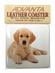 Golden Retriever Puppy Dog Single Leather Photo Coaster