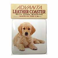 Golden Retriever Puppy Dog Single Leather Photo Coaster