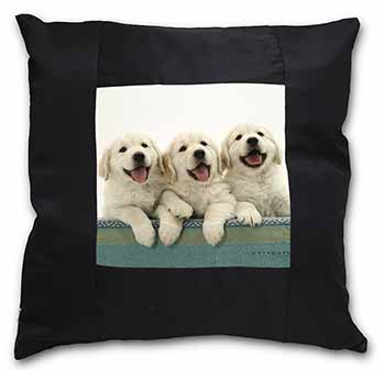 Golden Retriever Puppies Black Satin Feel Scatter Cushion