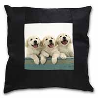 Golden Retriever Puppies Black Satin Feel Scatter Cushion