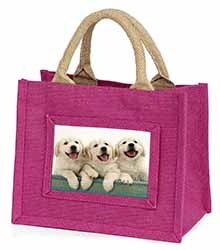 Golden Retriever Puppies Little Girls Small Pink Jute Shopping Bag