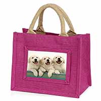 Golden Retriever Puppies Little Girls Small Pink Jute Shopping Bag