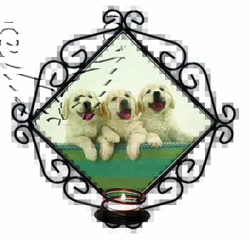 Golden Retriever Puppies Wrought Iron Wall Art Candle Holder