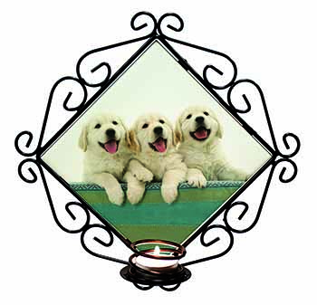 Golden Retriever Puppies Wrought Iron Wall Art Candle Holder