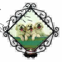 Golden Retriever Puppies Wrought Iron Wall Art Candle Holder