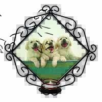 Golden Retriever Puppies Wrought Iron Wall Art Candle Holder