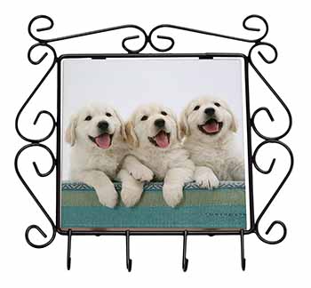 Golden Retriever Puppies Wrought Iron Key Holder Hooks