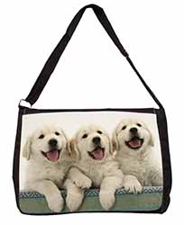 Golden Retriever Puppies Large Black Laptop Shoulder Bag School/College