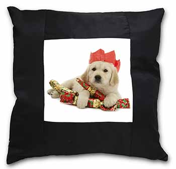 Christmas Golden Retriever Black Satin Feel Scatter Cushion