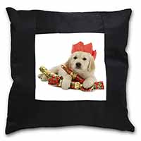 Christmas Golden Retriever Black Satin Feel Scatter Cushion