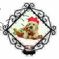 Christmas Golden Retriever Wrought Iron Wall Art Candle Holder