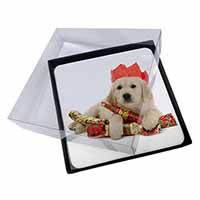 4x Christmas Golden Retriever Picture Table Coasters Set in Gift Box