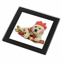 Christmas Golden Retriever Black Rim High Quality Glass Coaster