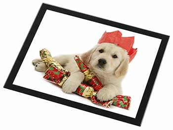 Christmas Golden Retriever Black Rim High Quality Glass Placemat