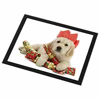 Christmas Golden Retriever Black Rim High Quality Glass Placemat