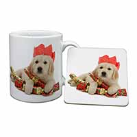 Christmas Golden Retriever Mug and Coaster Set