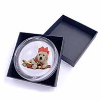 Christmas Golden Retriever Glass Paperweight in Gift Box
