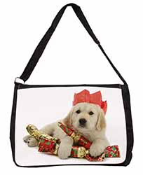 Christmas Golden Retriever Large Black Laptop Shoulder Bag School/College