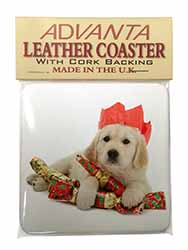 Christmas Golden Retriever Single Leather Photo Coaster