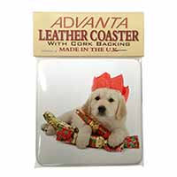 Christmas Golden Retriever Single Leather Photo Coaster