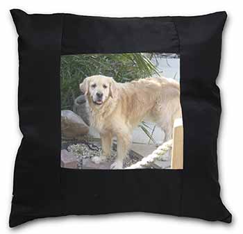 Golden Retriever Dog Black Satin Feel Scatter Cushion