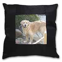 Golden Retriever Dog Black Satin Feel Scatter Cushion